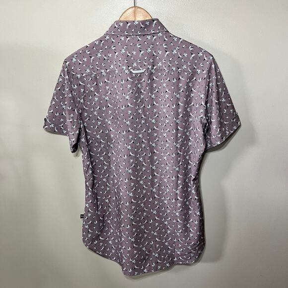 7Diamonds Shirt 4 Way Stretch Lavender Bird Print Short Sleeve Preppy Dressy S - Picture 4 of 7